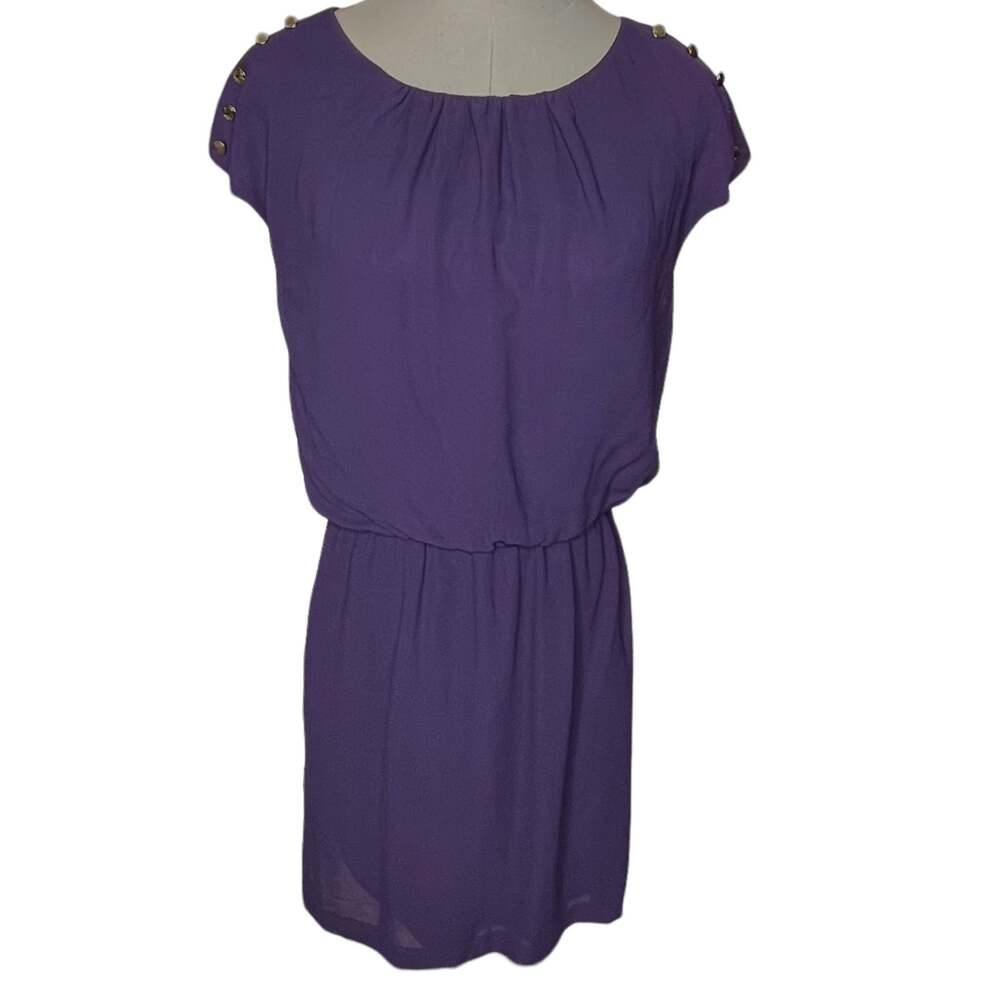 Guess Los Angeles Women’s Size 6 Blouson Dress Cap Sleeves Purple Plum Modest